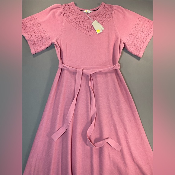 NWT Boden Wide Sleeve Embroidered Knit Midi Dress; Dusty Rose - Womens US 16/18L - Picture 7 of 17